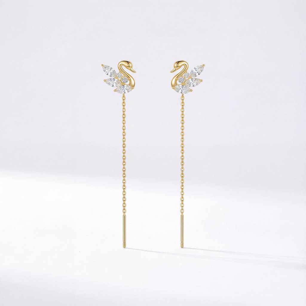 Korean Swan Crystal Threader Earrings : YUFSER270