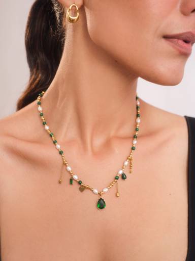 Emerald Pearl Necklace : A-EMER-NECKL-A-0234-S