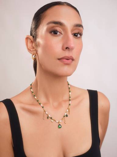 Emerald Pearl Necklace : A-EMER-NECKL-A-0234-S