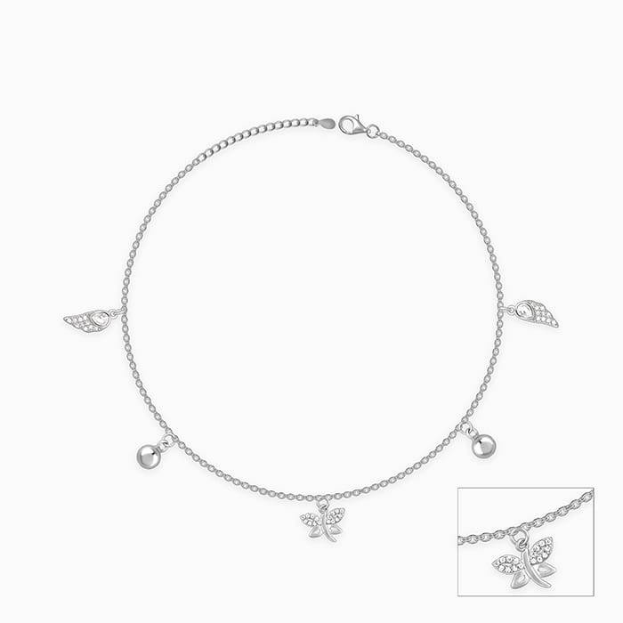 Silver Zircon Charm Anklet : A0008