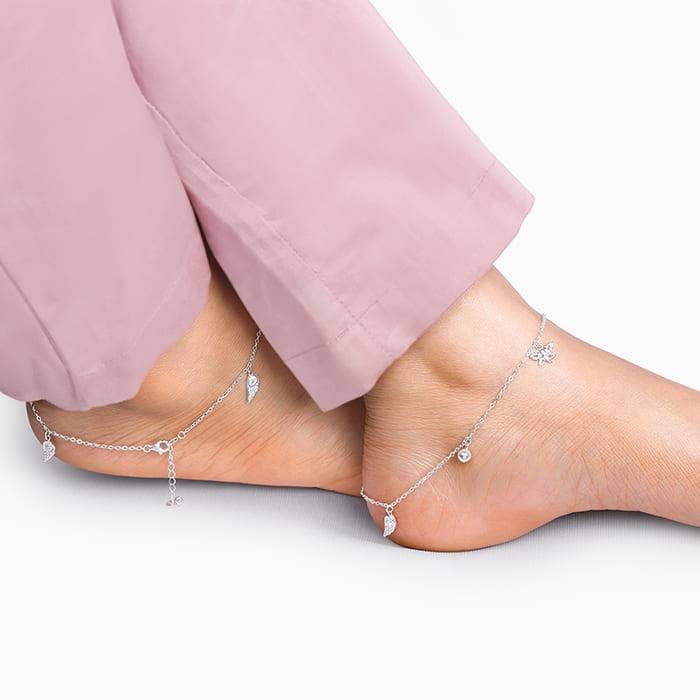 Silver Zircon Charm Anklet : A0008