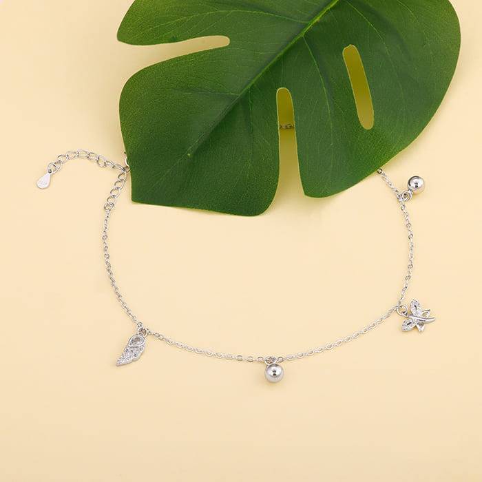 Silver Zircon Charm Anklet : A0008