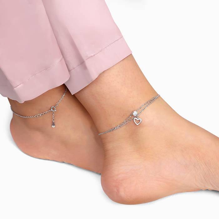 Silver Curl Heart Anklet : A0044