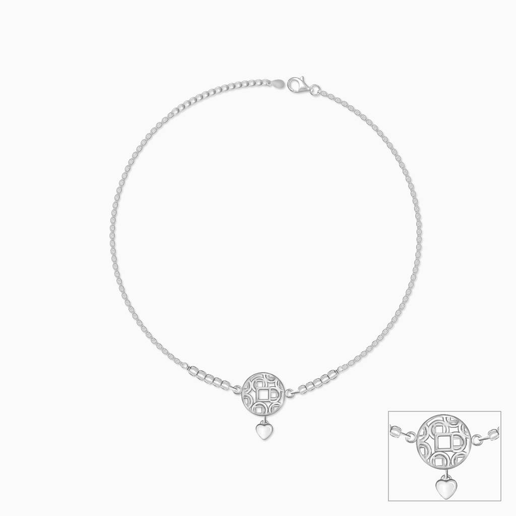 Silver Filigree Heart Charm Anklet : A0047