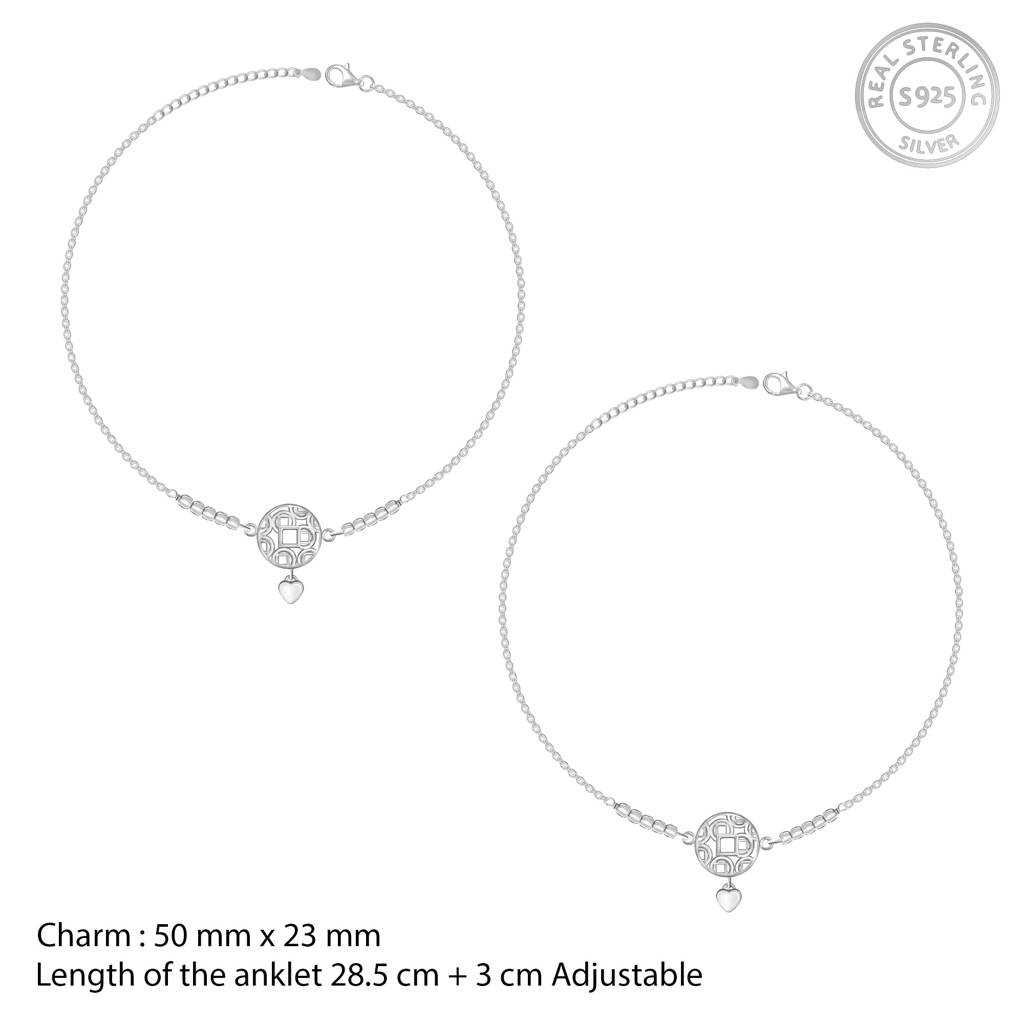 Silver Filigree Heart Charm Anklet : A0047