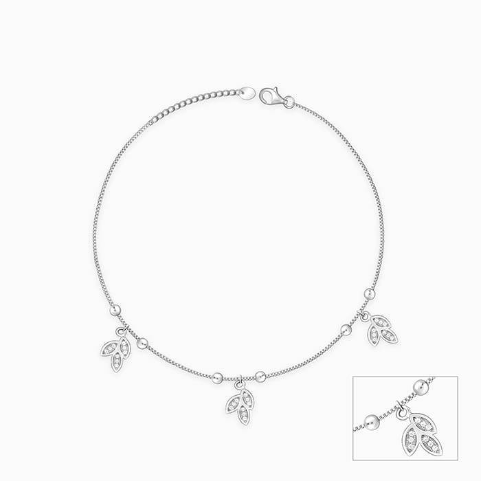 Silver Dangling Triple Leaf Charm Anklet : A0052