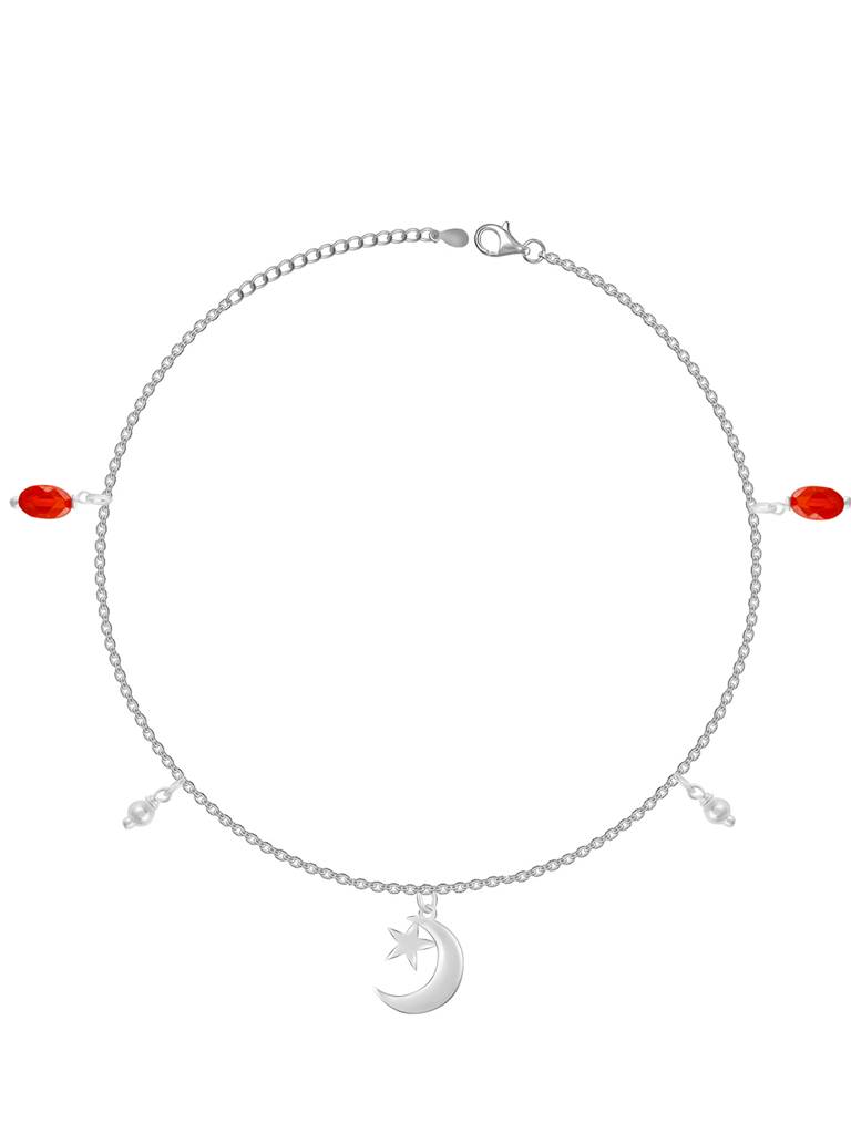 GIVA 925 Sterling Silver Half Moon Charm Anklet