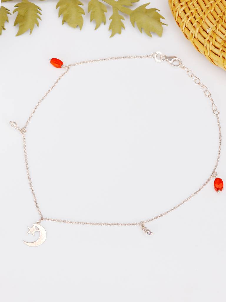 GIVA 925 Sterling Silver Half Moon Charm Anklet