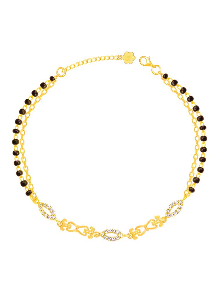 GIVA 925 Sterling Silver Golden Beads And Chains Anklet