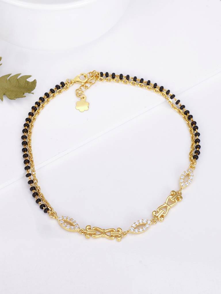 GIVA 925 Sterling Silver Golden Beads And Chains Anklet