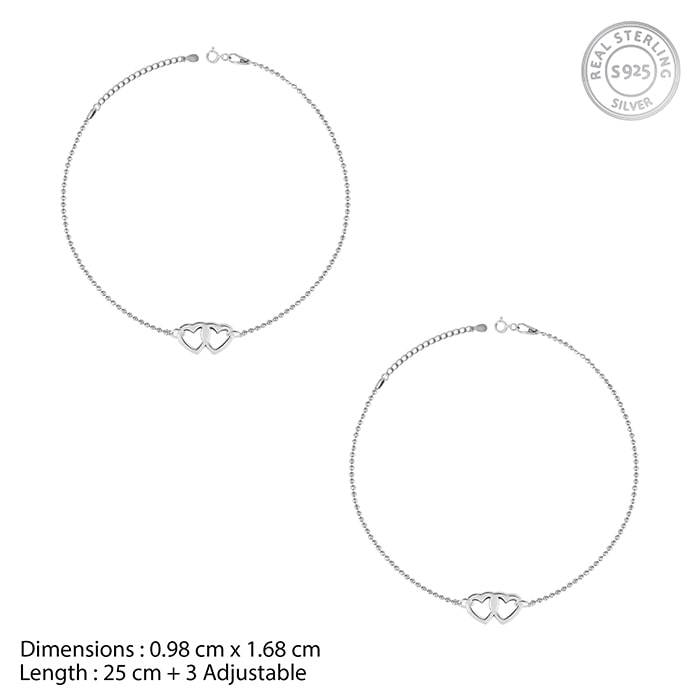 GIVA 925 Sterling Silver Double Heart Anklet