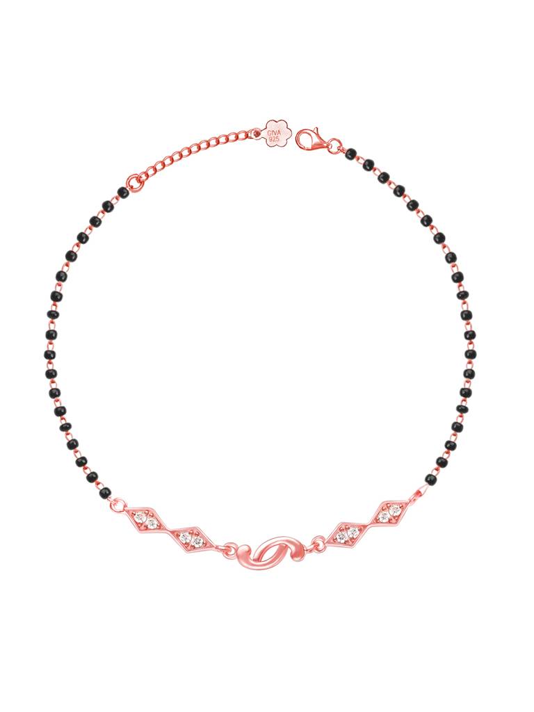 GIVA 925 Sterling Silver Rose Gold Love Forever Beaded Anklet