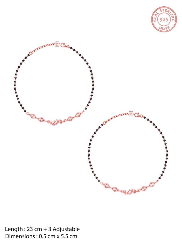 GIVA 925 Sterling Silver Rose Gold Love Forever Beaded Anklet