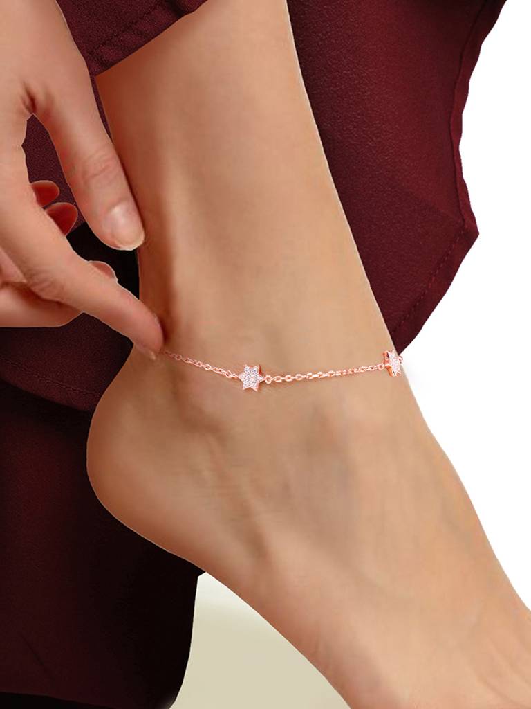 GIVA 925 Sterling Silver Rose Gold Starry Love Anklet