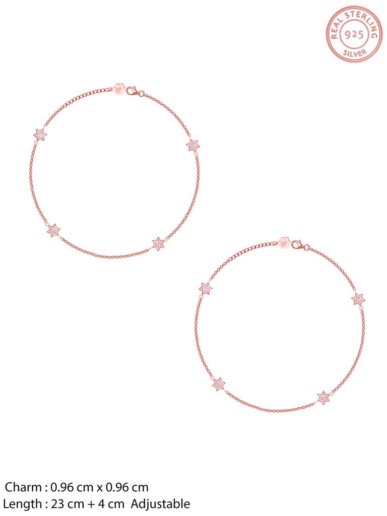 GIVA 925 Sterling Silver Rose Gold Starry Love Anklet