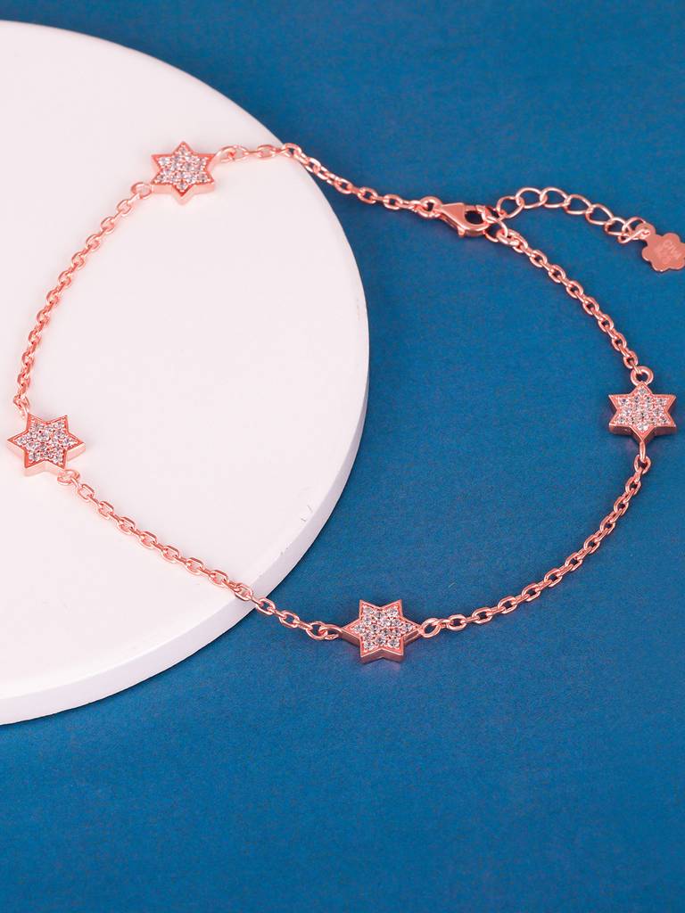 GIVA 925 Sterling Silver Rose Gold Starry Love Anklet