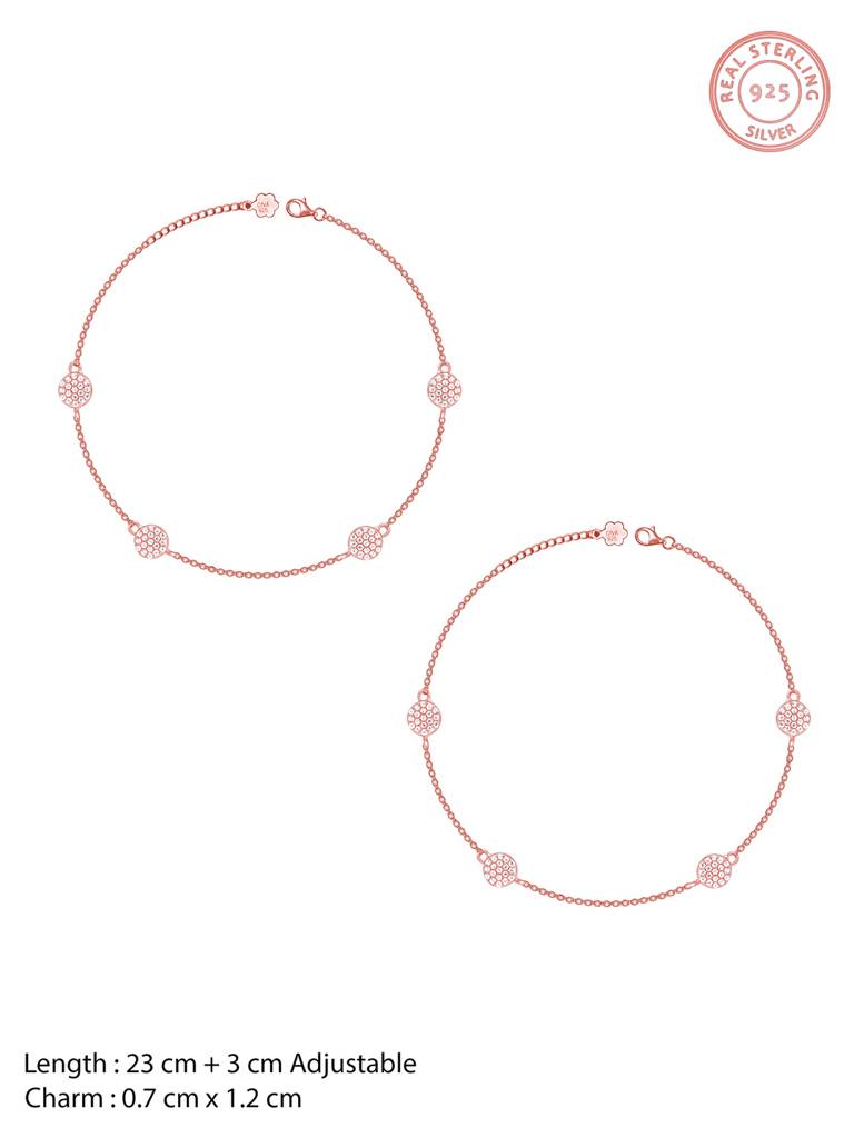 GIVA 925 Sterling Silver Rose Gold Charm Love Anklet