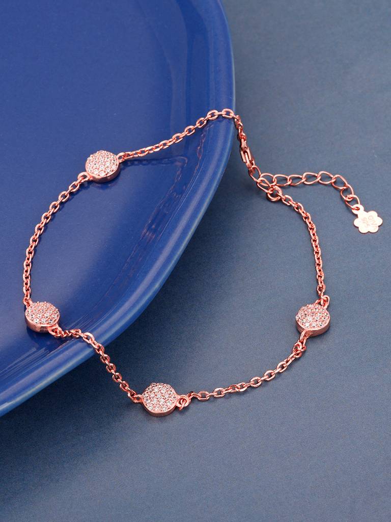 GIVA 925 Sterling Silver Rose Gold Charm Love Anklet