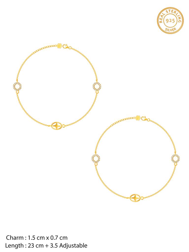 GIVA 925 Sterling Silver Golden Charm Love Anklet