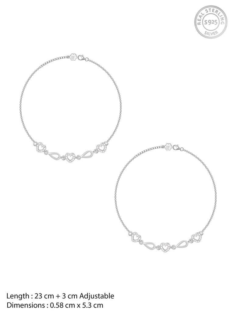 GIVA 925 Sterling Silver Sparkling Love Story Anklet