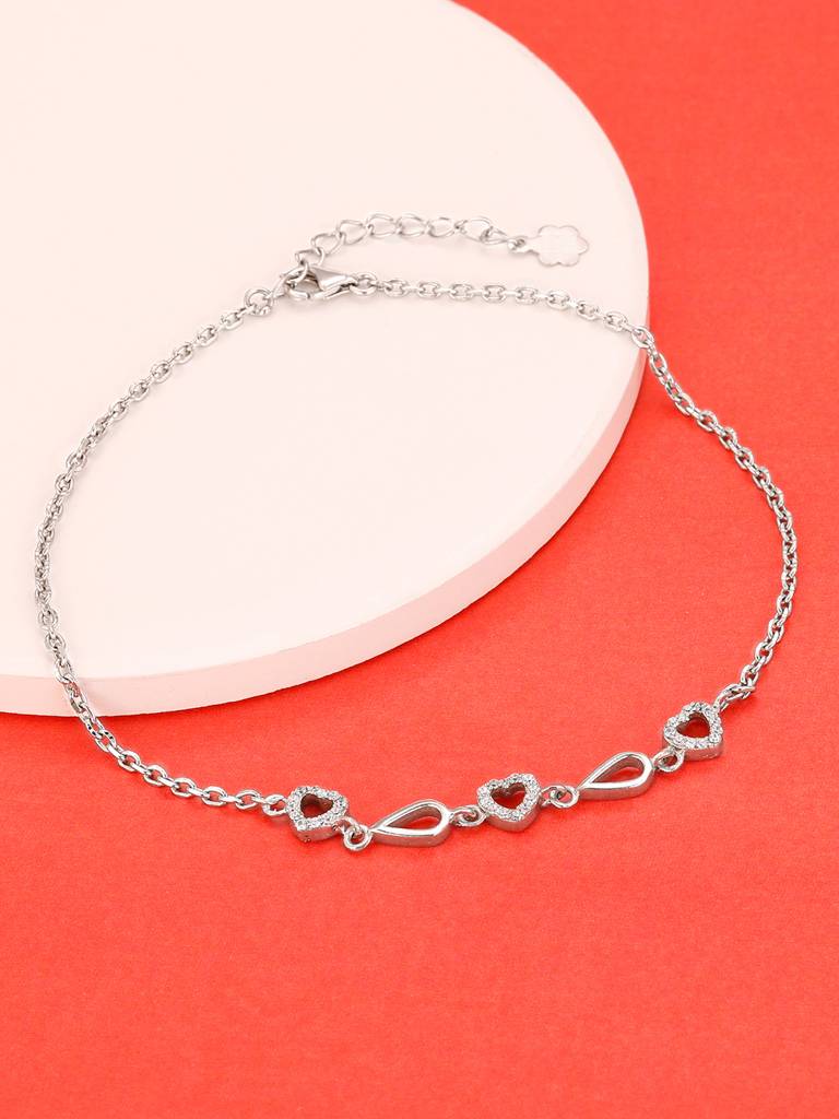 GIVA 925 Sterling Silver Sparkling Love Story Anklet