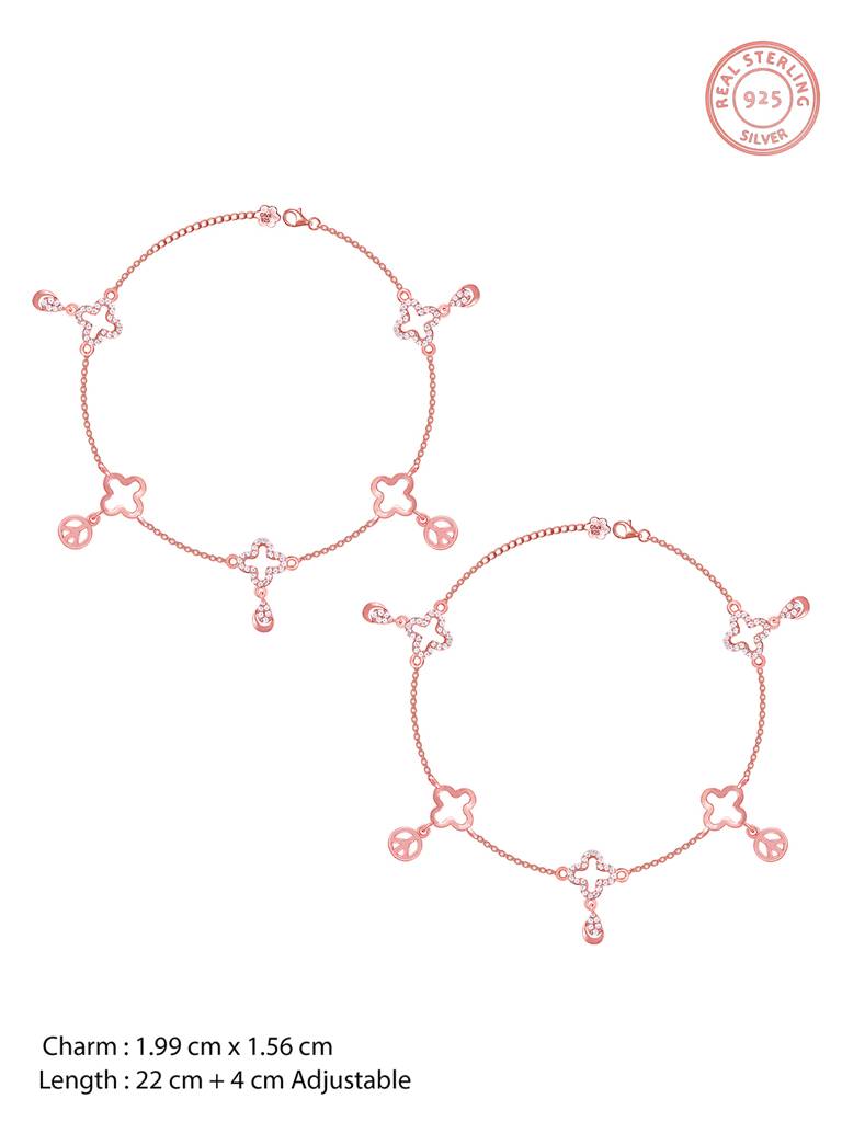 GIVA 925 Sterling Silver Rose Gold Pretty Charms Anklet