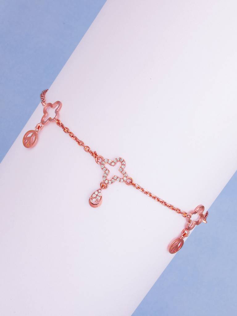 GIVA 925 Sterling Silver Rose Gold Pretty Charms Anklet
