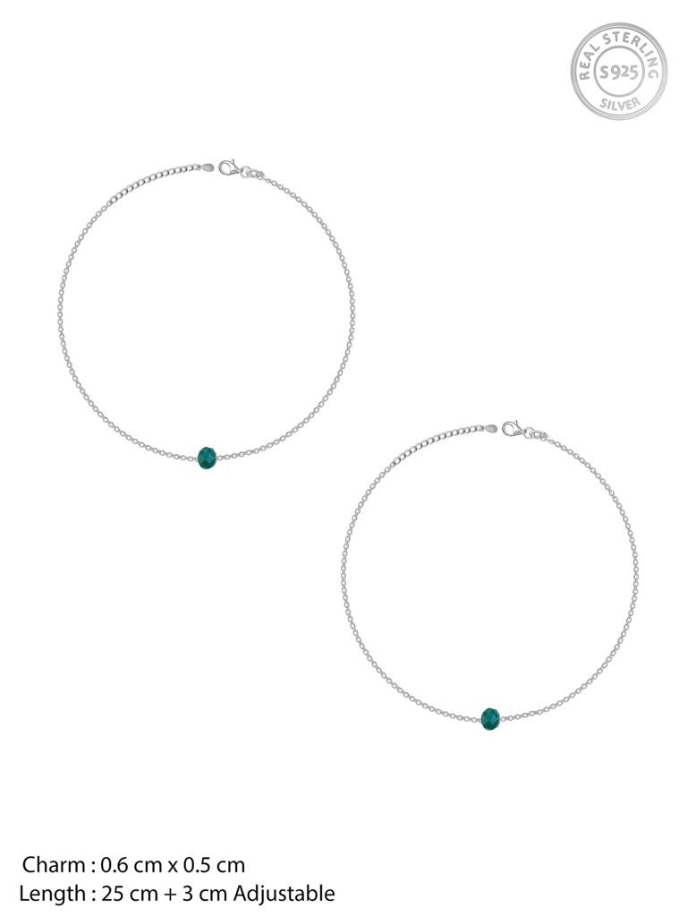 GIVA 925 Sterling Silver Green Bead Anklet