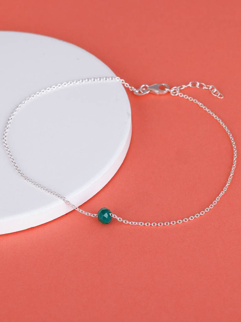 GIVA 925 Sterling Silver Green Bead Anklet