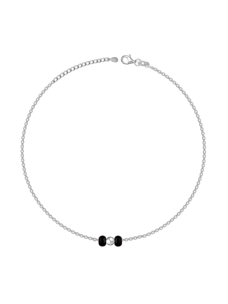 GIVA 925 Sterling Silver Minimal Black Beads Anklet