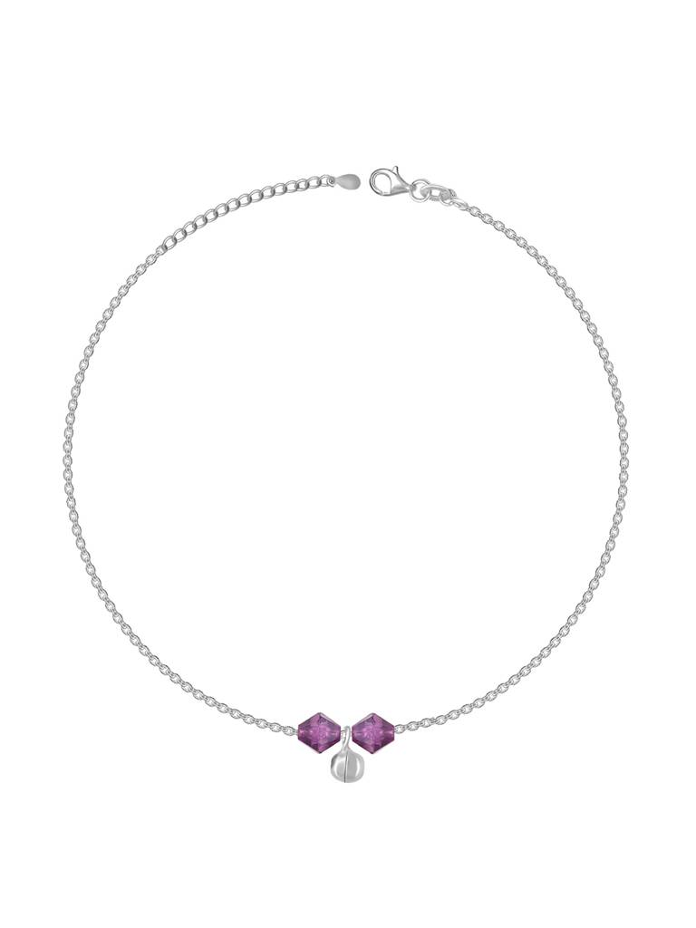 GIVA 925 Sterling Silver Purple Beads Anklet