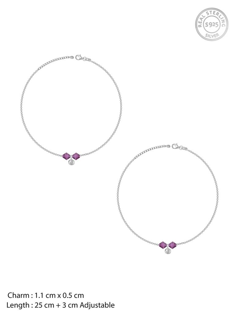 GIVA 925 Sterling Silver Purple Beads Anklet