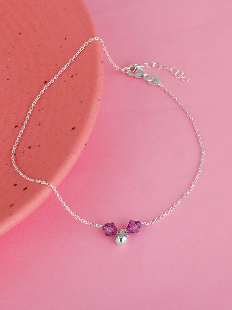 GIVA 925 Sterling Silver Purple Beads Anklet