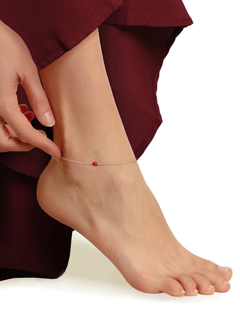 GIVA 925 Sterling Silver Red Bead Anklet
