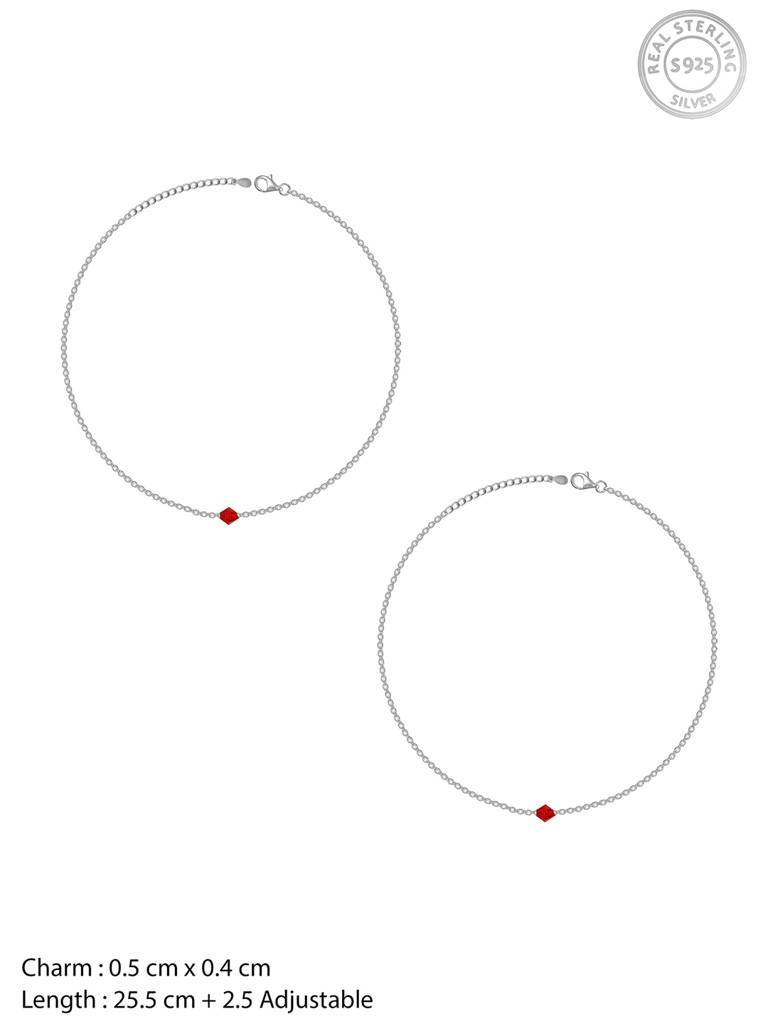 GIVA 925 Sterling Silver Red Bead Anklet