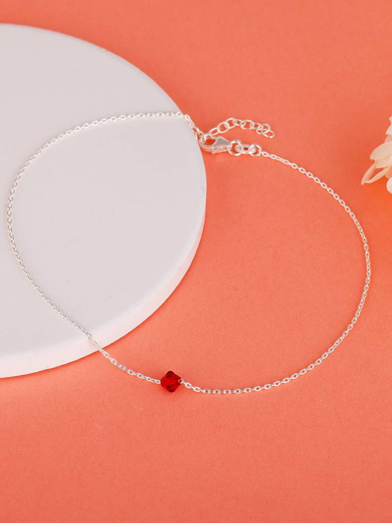 GIVA 925 Sterling Silver Red Bead Anklet