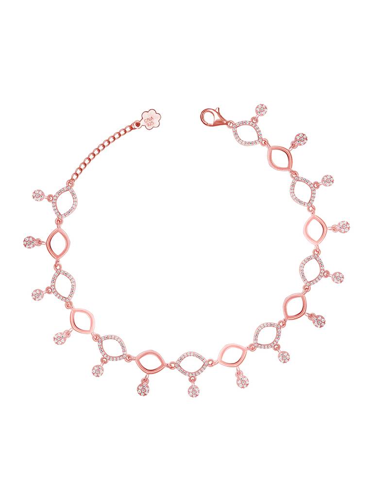 GIVA 925 Sterling Silver Zircon Studded Marquis Anklet
