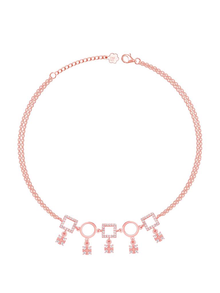 GIVA 925 Sterling Silver Rose Gold Geometric Anklet