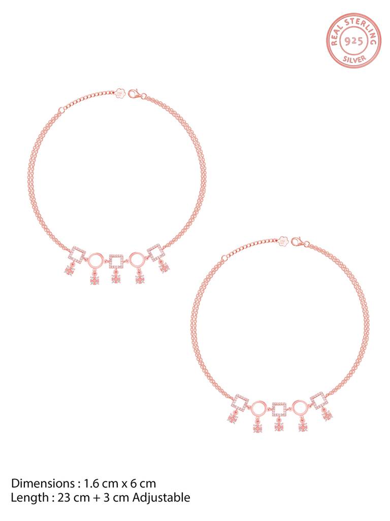 GIVA 925 Sterling Silver Rose Gold Geometric Anklet