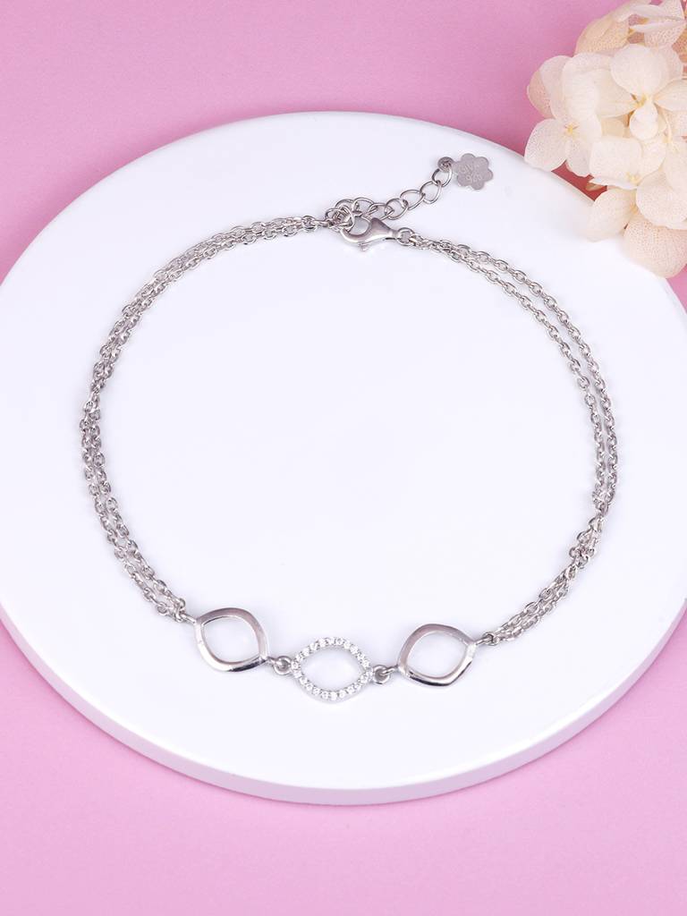 GIVA 925 Sterling Silver Triple Marquis Anklet