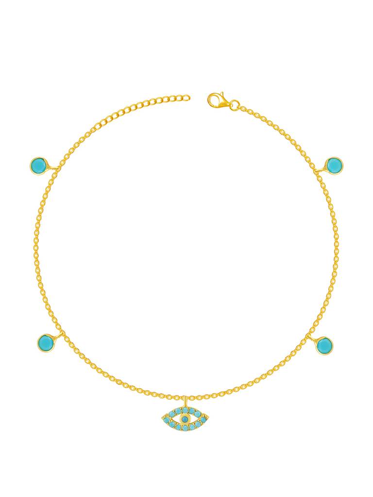 Giva 925 Sterling Silver Golden Charming Evil Eye Anklet