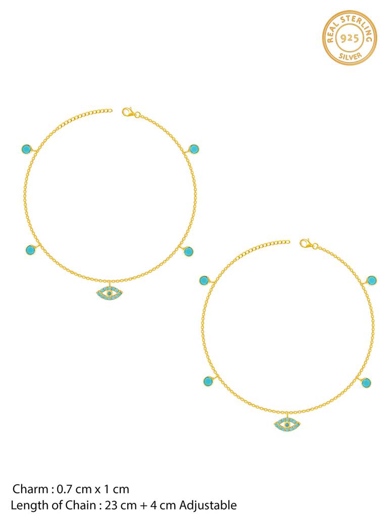 Giva 925 Sterling Silver Golden Charming Evil Eye Anklet