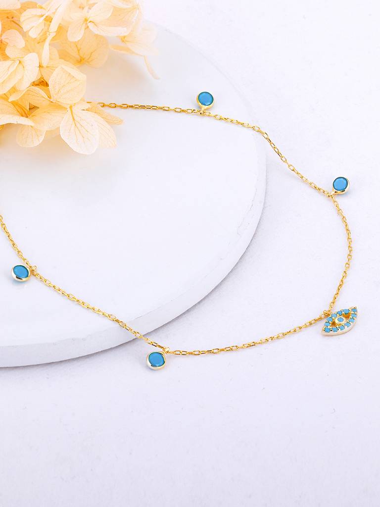 Giva 925 Sterling Silver Golden Charming Evil Eye Anklet