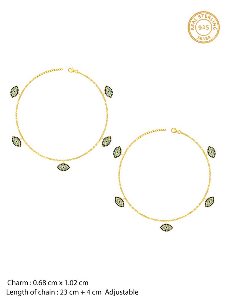 Giva 925 Sterling Silver Golden The Evil Eye Anklet