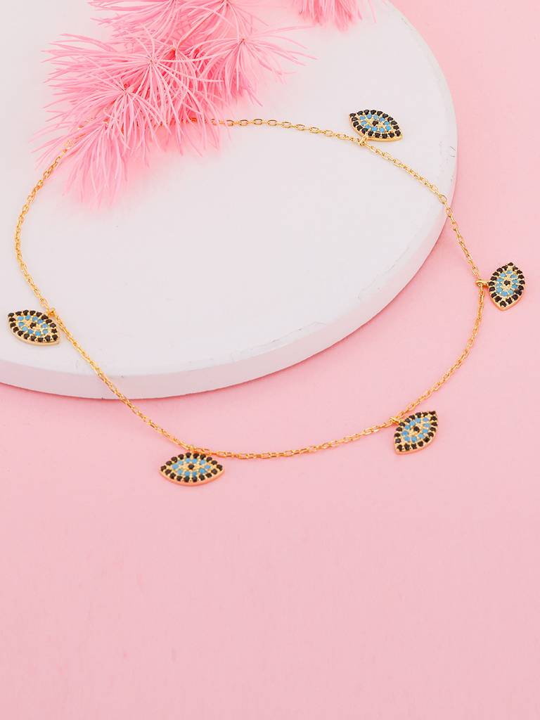 Giva 925 Sterling Silver Golden The Evil Eye Anklet