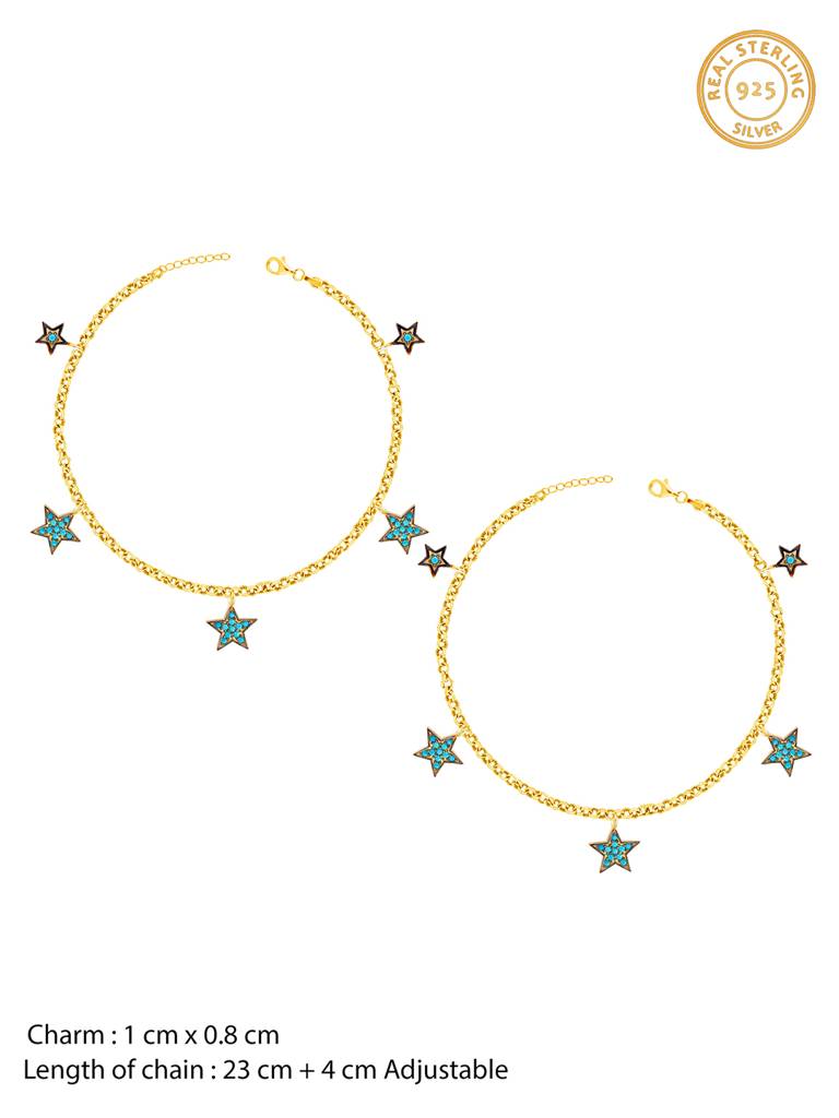 Giva 925 Sterling Silver Golden Star Shine Anklet