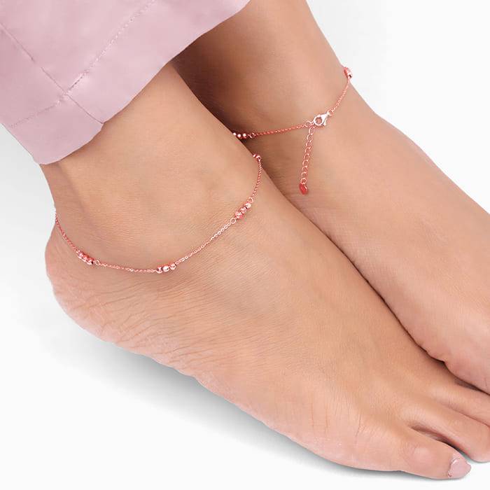 Giva 925 Sterling Silver Rose Gold Triple Beads Anklets,Single| Gifts For Women And Girls  : A0171