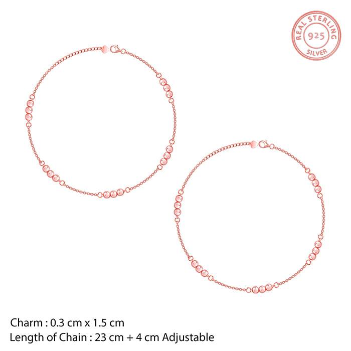 Giva 925 Sterling Silver Rose Gold Triple Beads Anklets,Single| Gifts For Women And Girls  : A0171