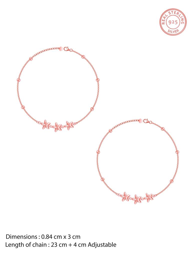 Giva 925 Sterling Silver Rose Gold Charming Star Anklet
