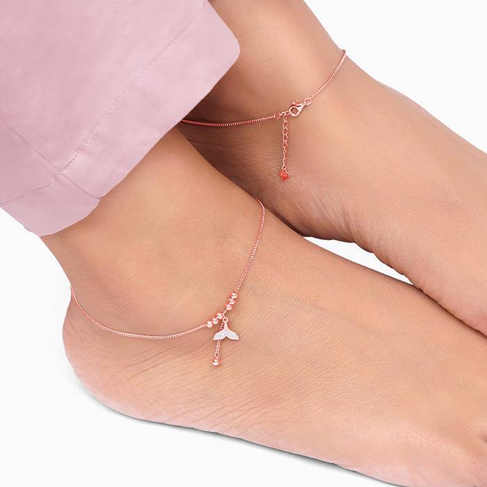 Giva 925 Sterling Silver Rose Gold Mermaid Tail Anklets,Single| Gifts For Women And Girls  : A0176